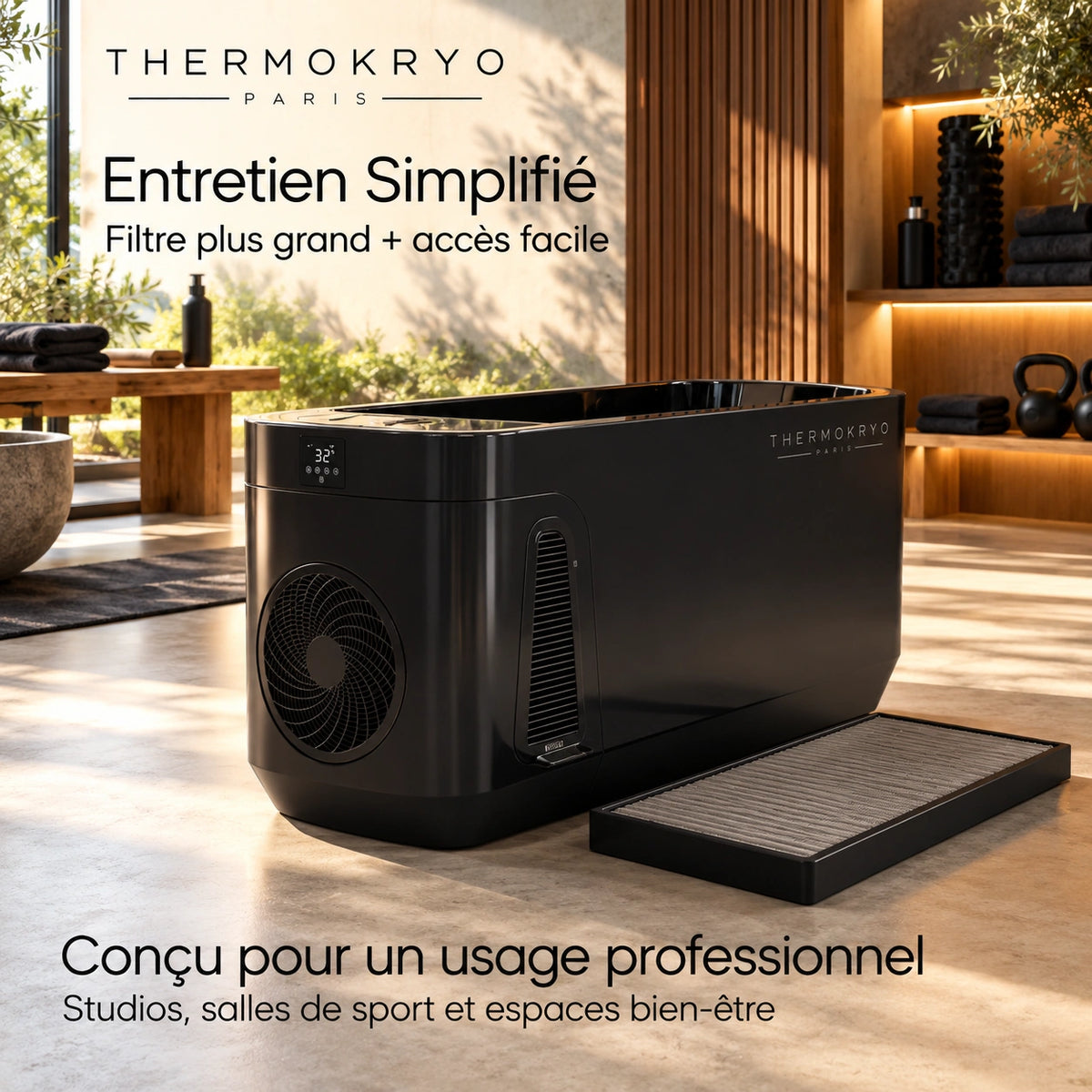 Bain froid ThermoKryo Signature 400 L – Refroidisseur 1,5 CV, chauffage, ozone et Wi-Fi