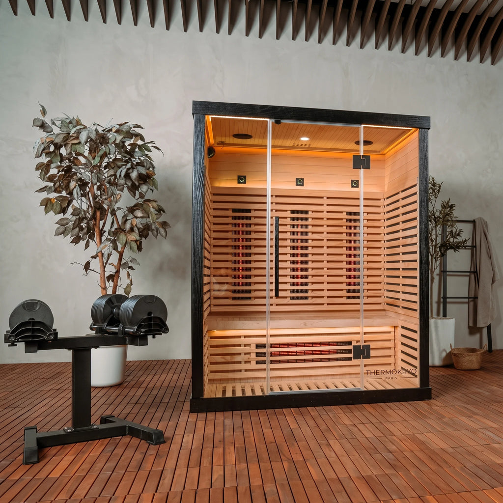 Sauna infrarouge 3 personnes installé dans une salle