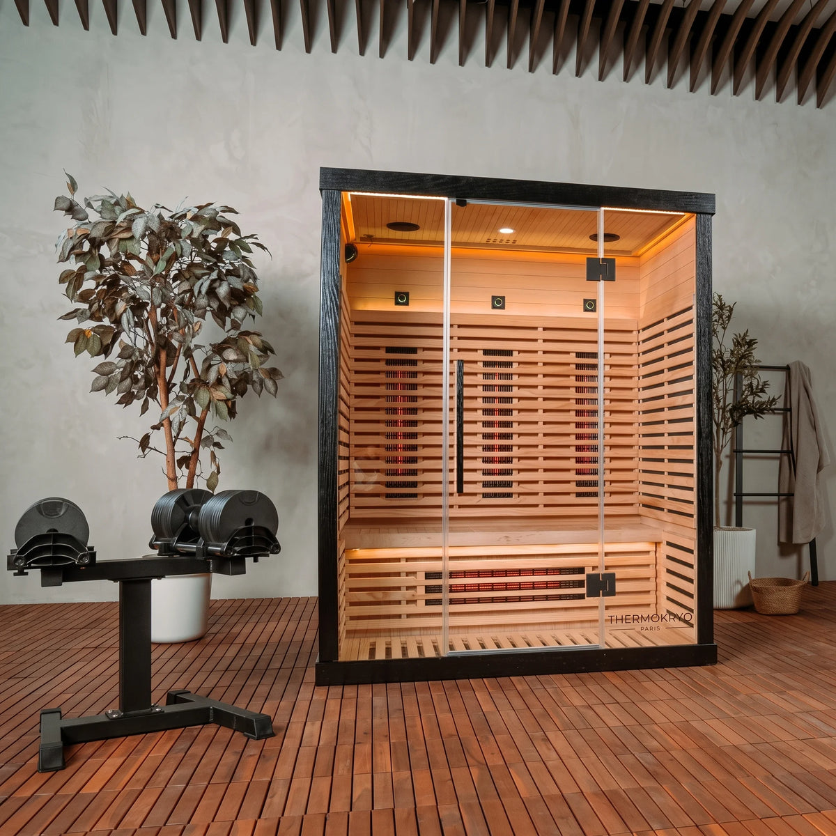 Sauna infrarouge 3 personnes installé dans une salle