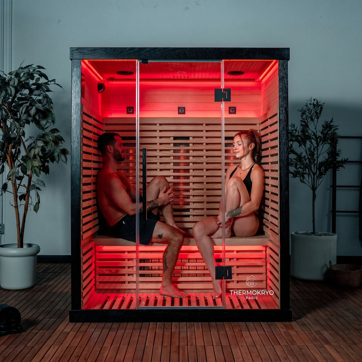 Sauna infrarouge 3 personnes avec éclairage rouge