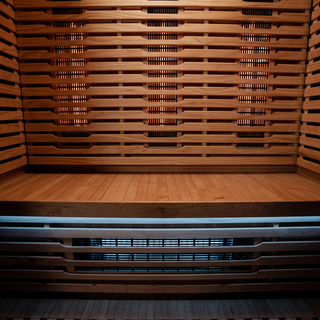 Intérieur du sauna infrarouge 3 personnes avec panneaux émetteurs