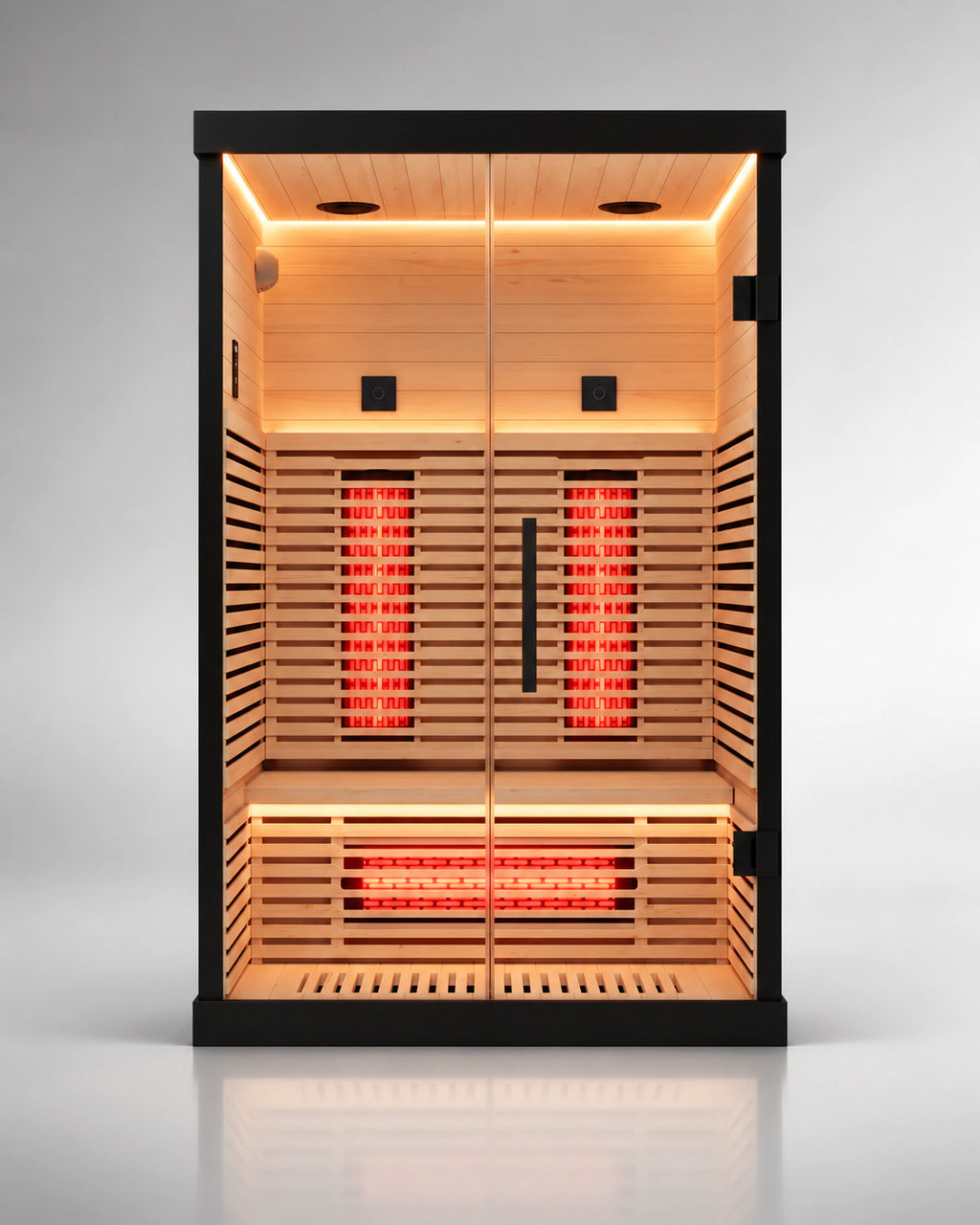 Sauna infrarouge 2 personnes en pruche – Spectre complet, plancher chauffant – Noir