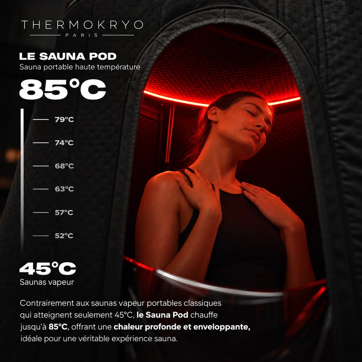 Sauna portable à air chaud ThermoKryo – jusqu'à 85 °C, cabine en coton