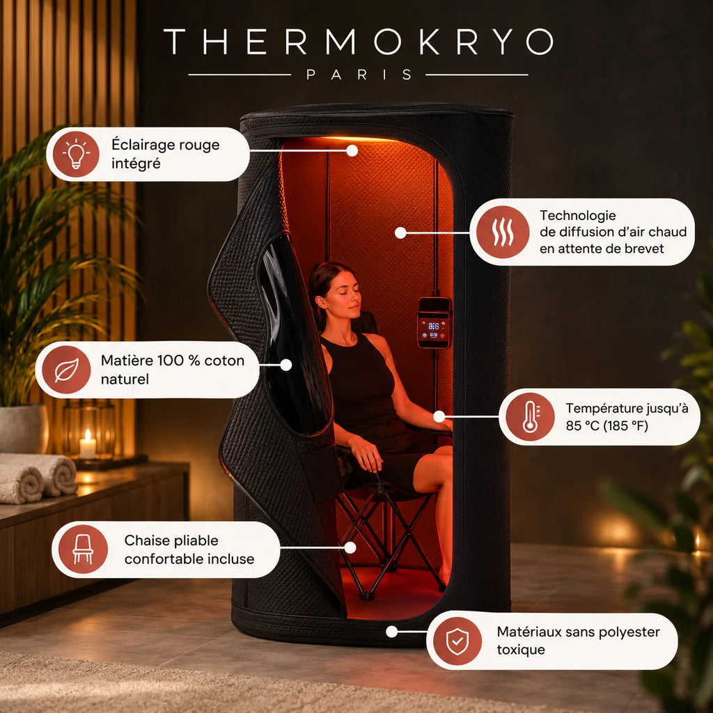 Sauna portable à air chaud ThermoKryo – jusqu'à 85 °C, cabine en coton