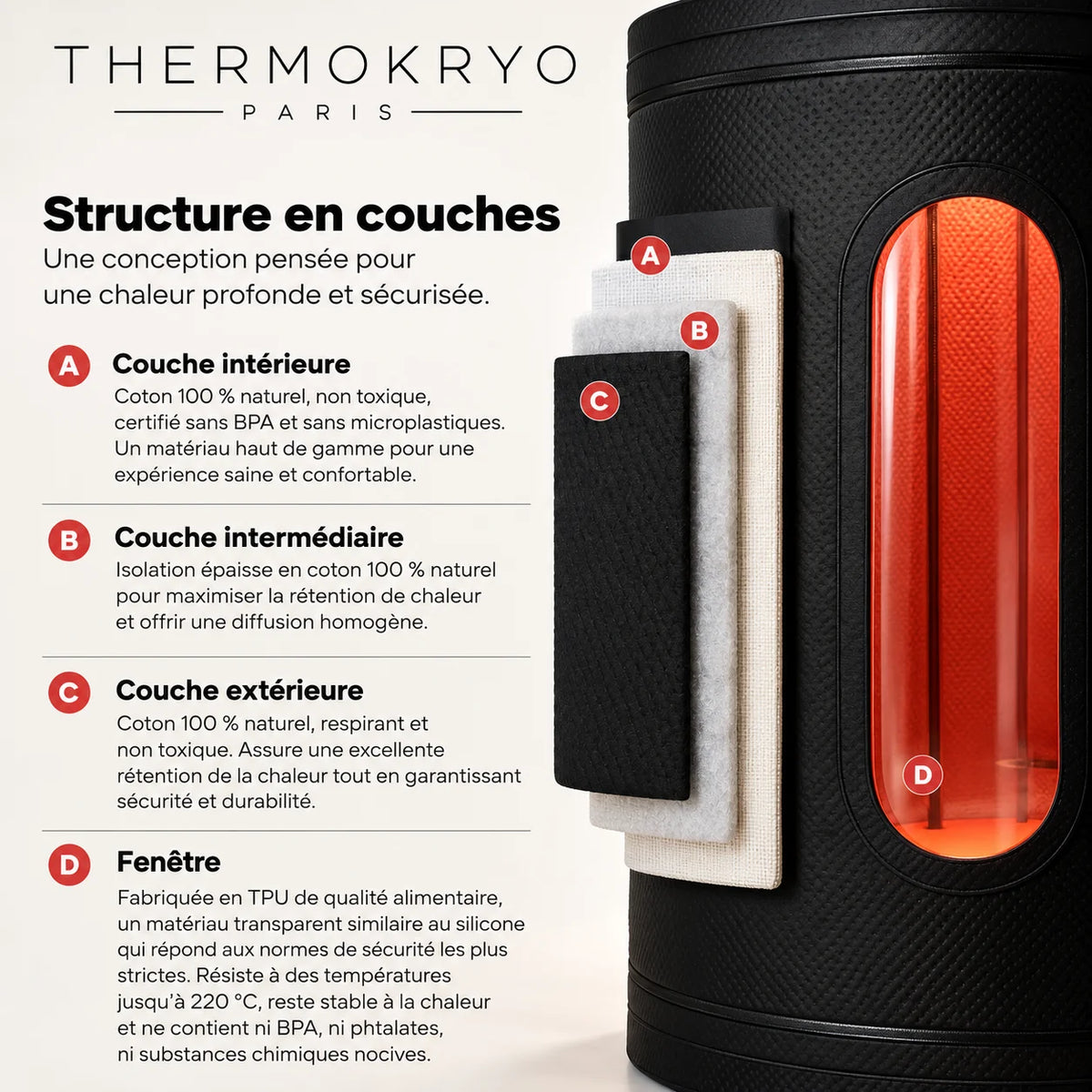 Sauna portable à air chaud ThermoKryo – jusqu'à 85 °C, cabine en coton