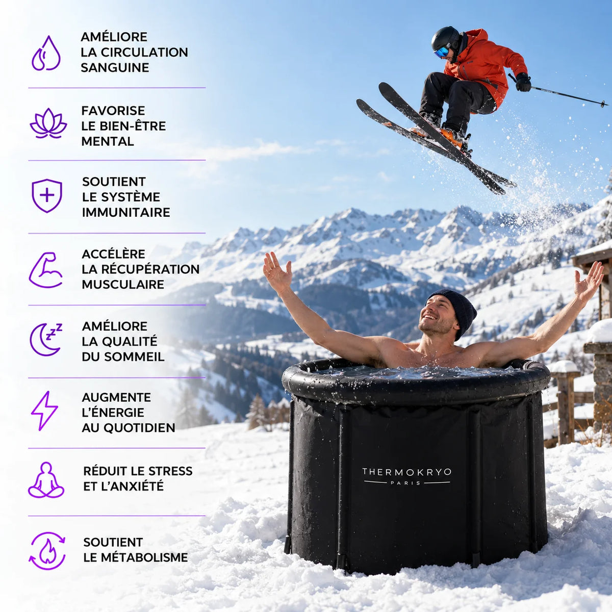 Bain froid portable isolé sans boitier – Cuve d'immersion à froid 400 L, Ø 80 cm, intérieur et extérieur
