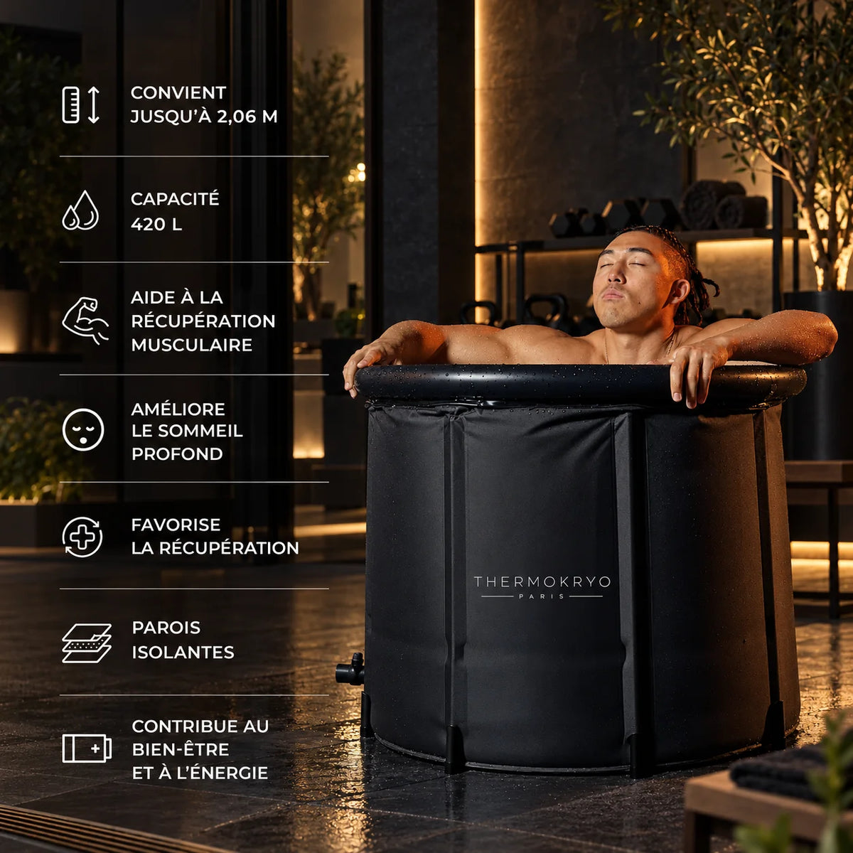 Bain froid portable isolé sans boitier – Cuve d'immersion à froid 400 L, Ø 80 cm, intérieur et extérieur