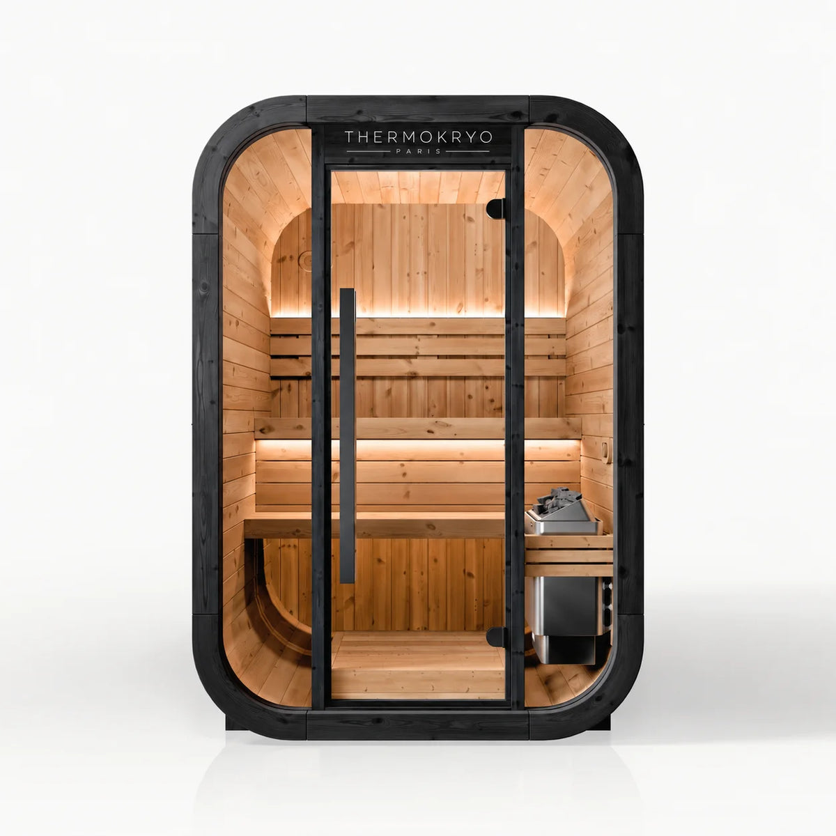 Sauna extérieur 2-3 personnes – Cabine en bois, façade vitrée – Noir