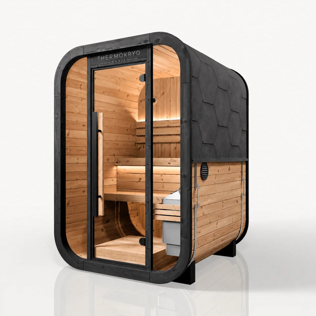 Sauna extérieur 2-3 personnes – Cabine en bois, façade vitrée – Noir