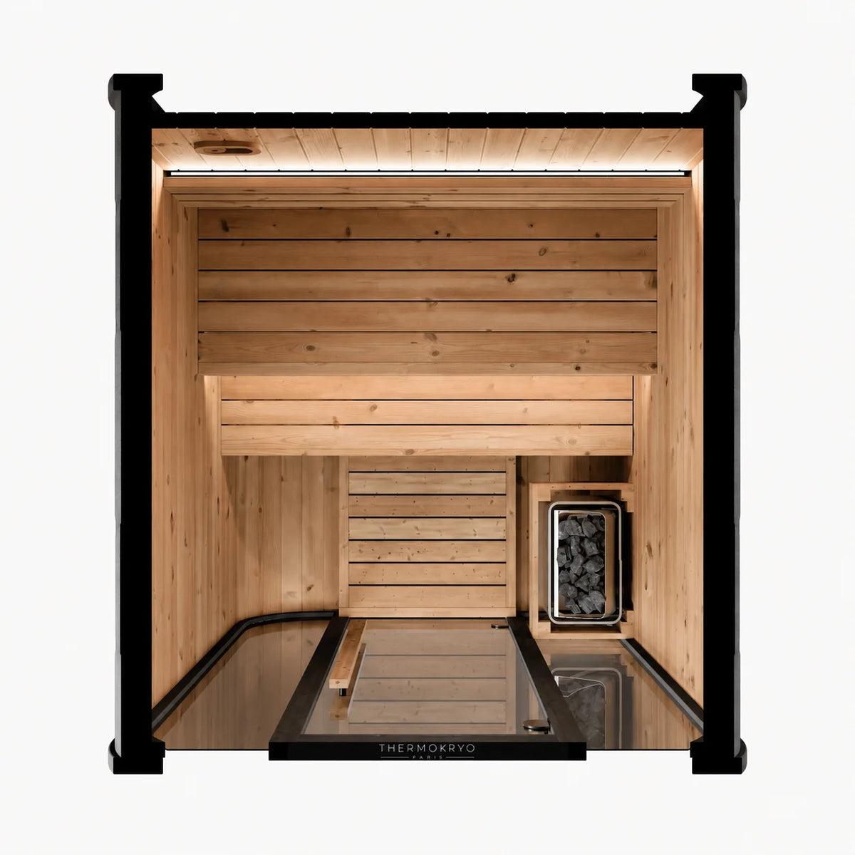 Sauna extérieur 2-3 personnes – Cabine en bois, façade vitrée – Noir