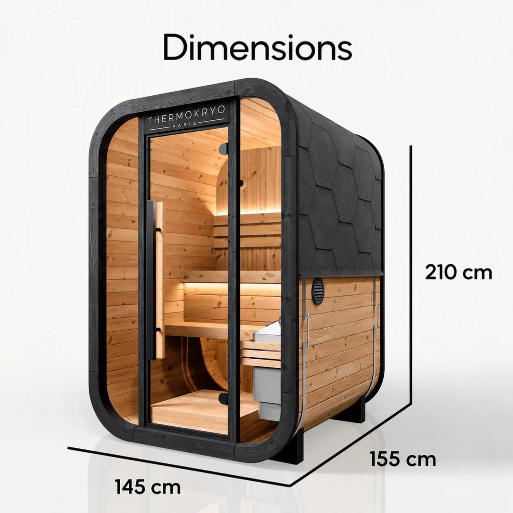Sauna extérieur 2-3 personnes – Cabine en bois, façade vitrée – Noir