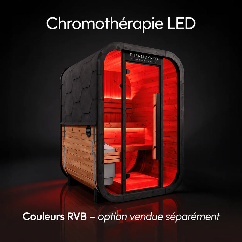 Sauna extérieur 2-3 personnes – Cabine en bois, façade vitrée – Noir