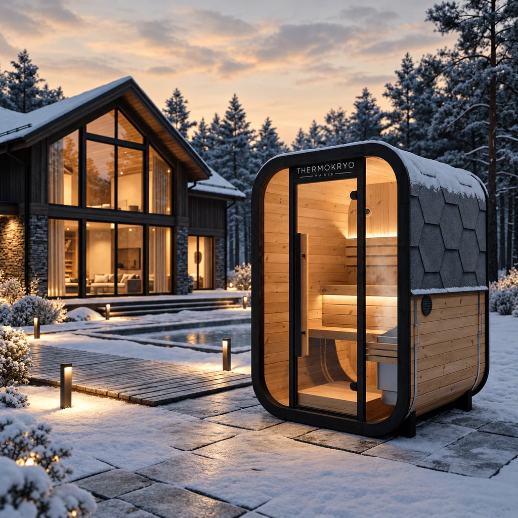 Sauna extérieur 2-3 personnes – Cabine en bois, façade vitrée – Noir