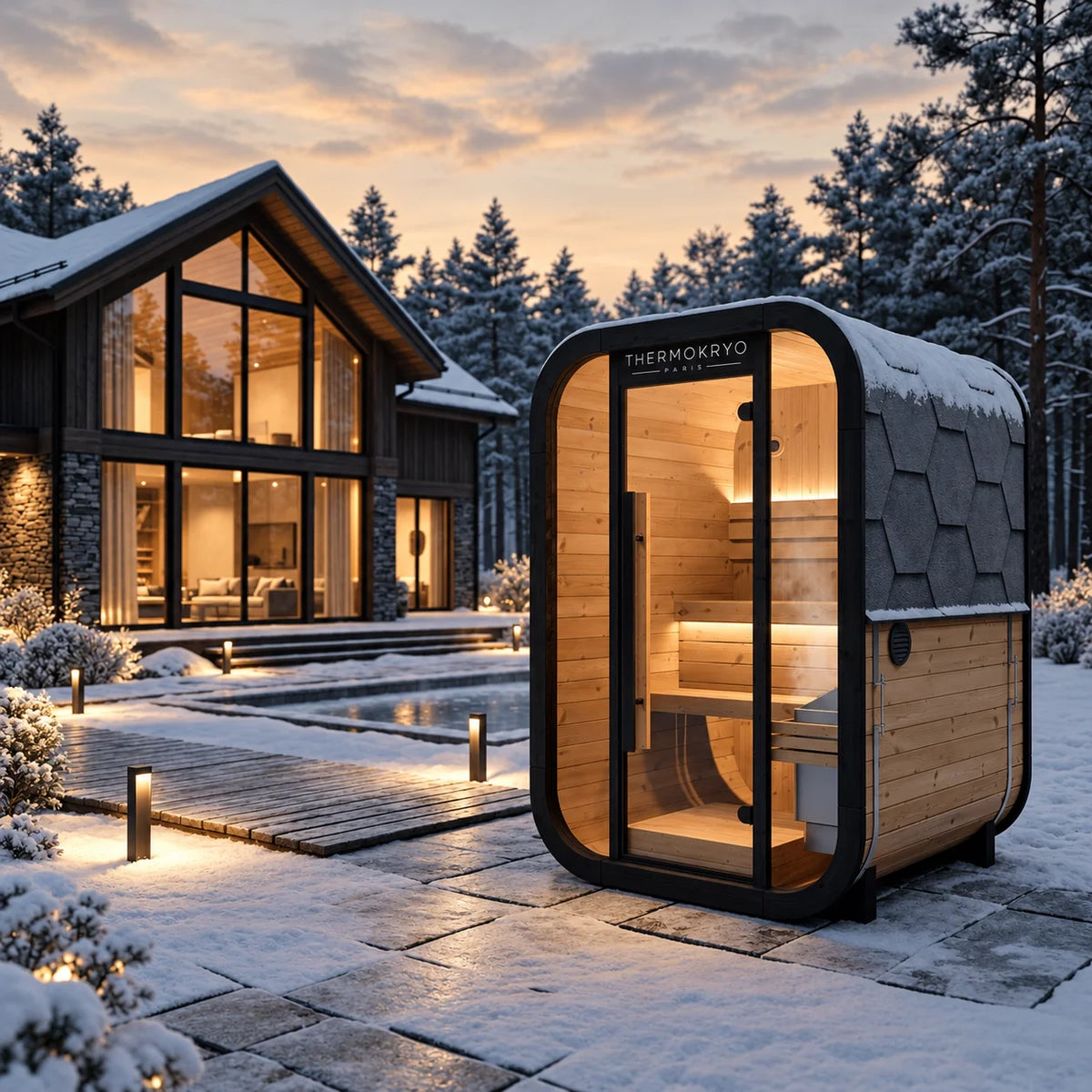 Sauna extérieur 2-3 personnes – Cabine en bois, façade vitrée – Noir