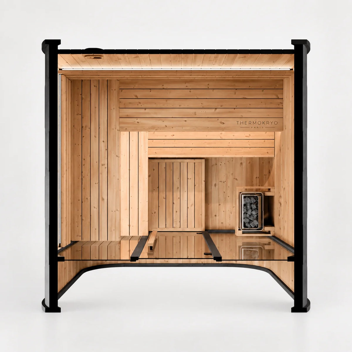 Sauna extérieur 4-6 personnes – Cabine en bois, façade vitrée – Noir