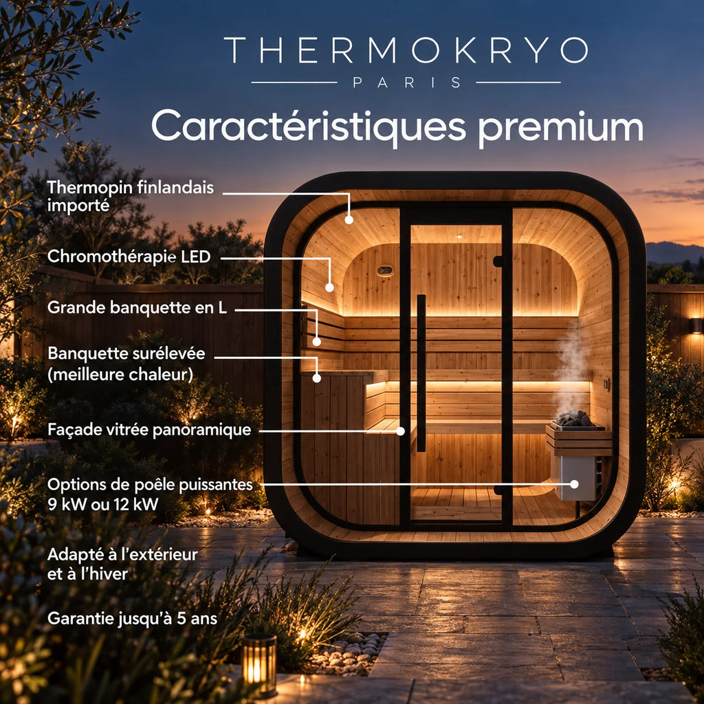 Sauna extérieur 2-3 personnes – Cabine en bois, façade vitrée – Noir