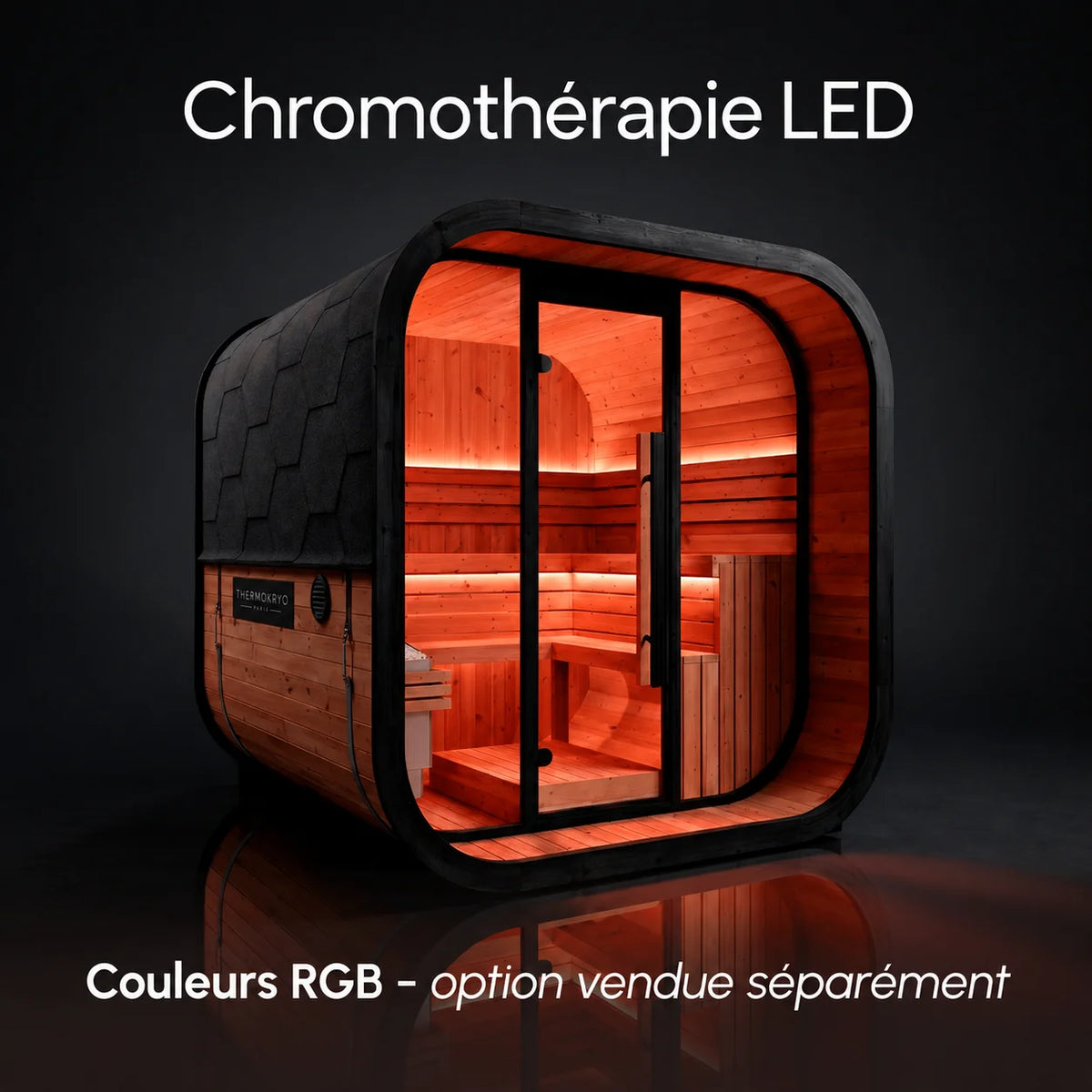 Sauna extérieur 4-6 personnes – Cabine en bois, façade vitrée – Noir