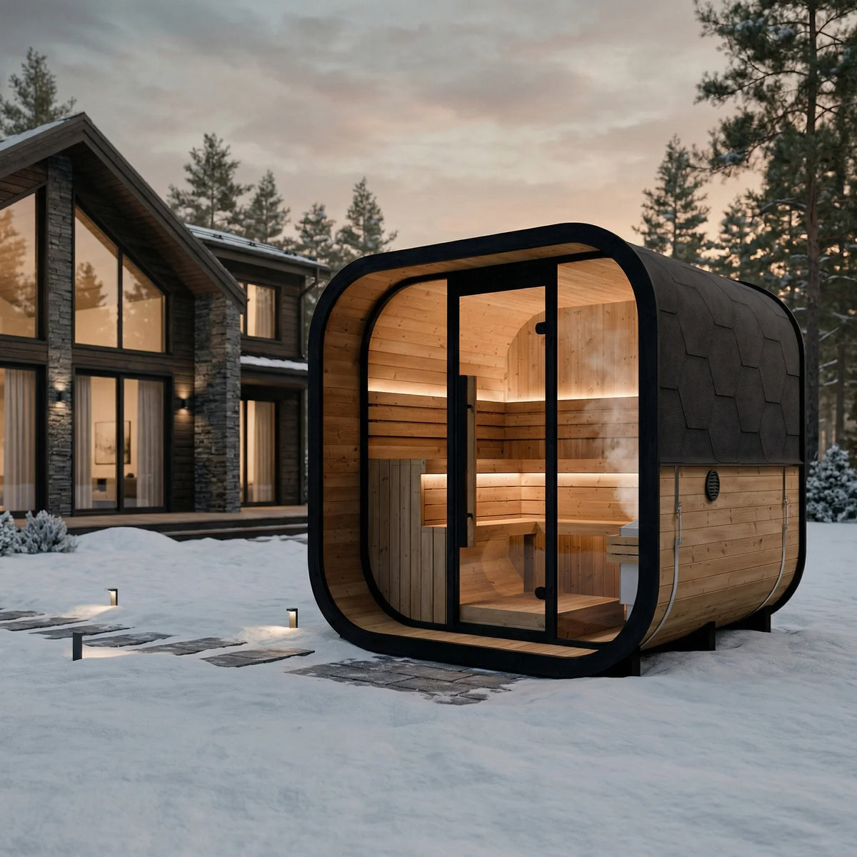 Sauna extérieur 2-3 personnes – Cabine en bois, façade vitrée – Noir